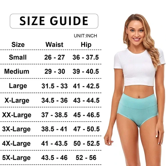 5pcs Cotton Underwear No Muffin Top Full Briefs Soft Stretch Breathable Panties